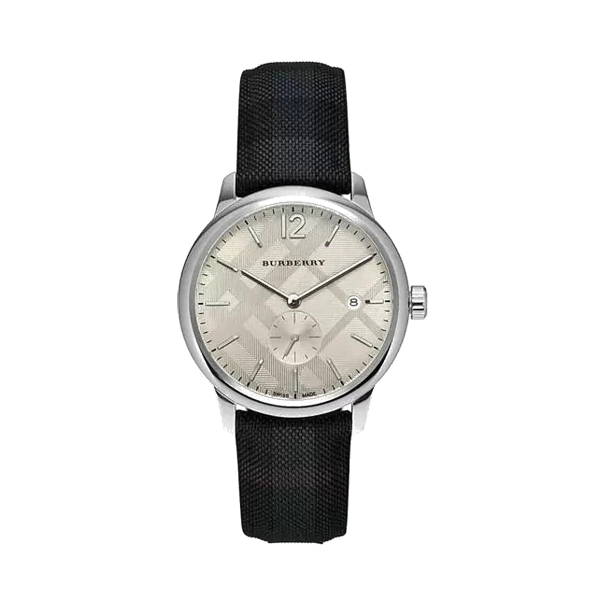Burberry Classic Round Beige Dial Black Leather Mens Watch