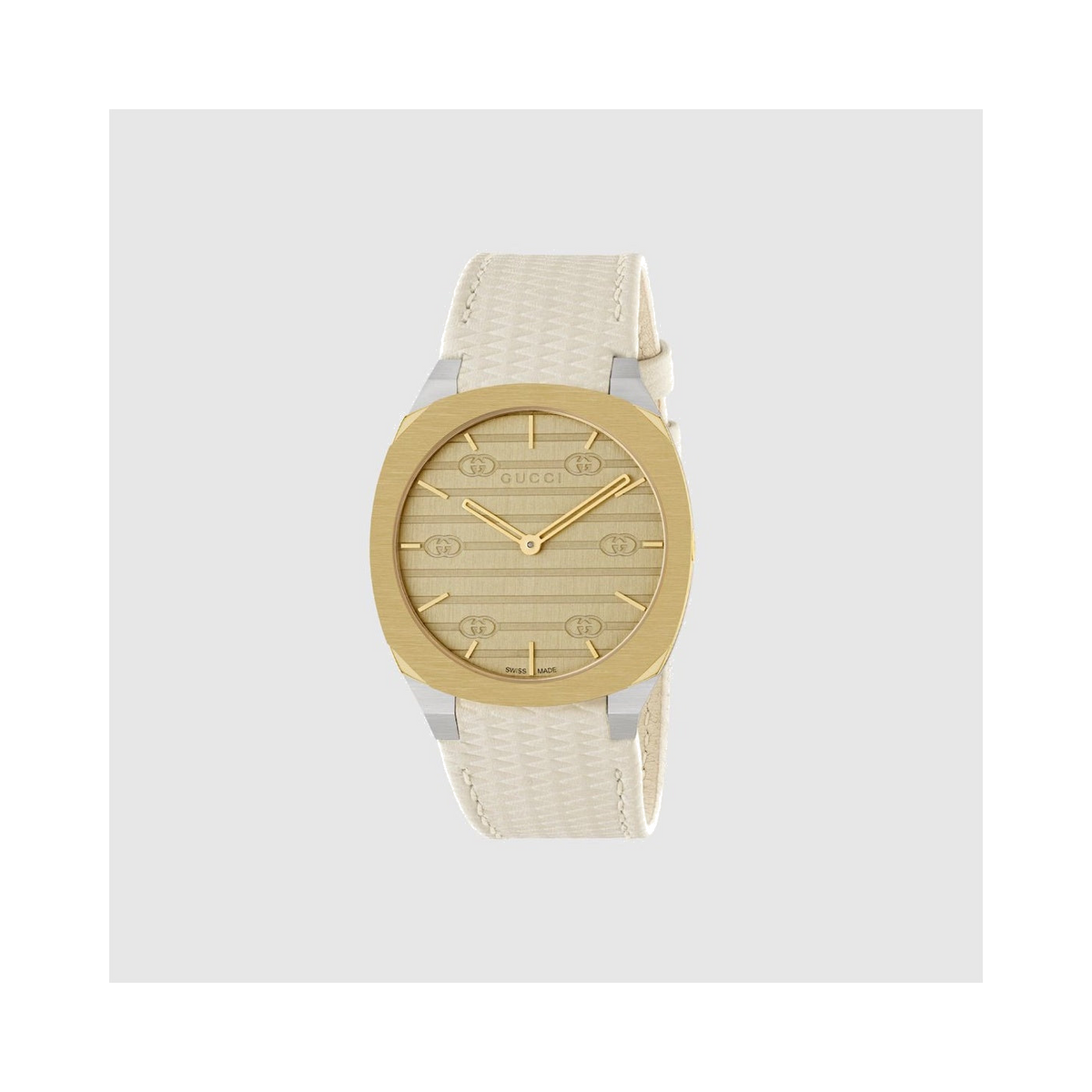 GUCCI 25H Quartz 34MM White Leather Strap Unisex Watch