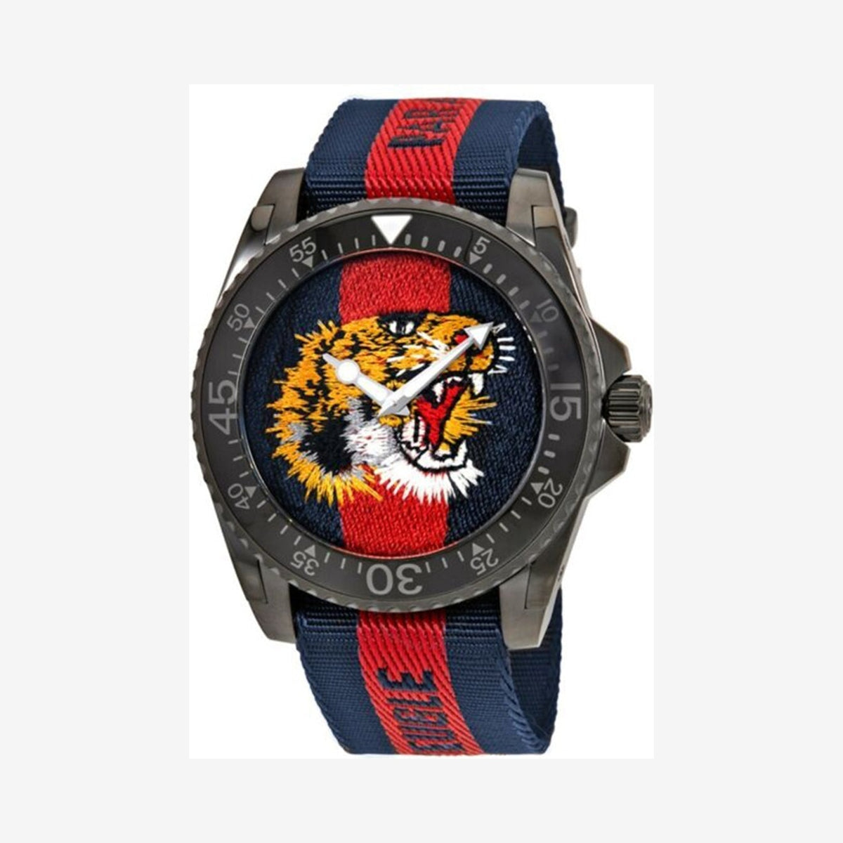 Gucci Dive Tiger Embroidered Red and Blue Wristwatch