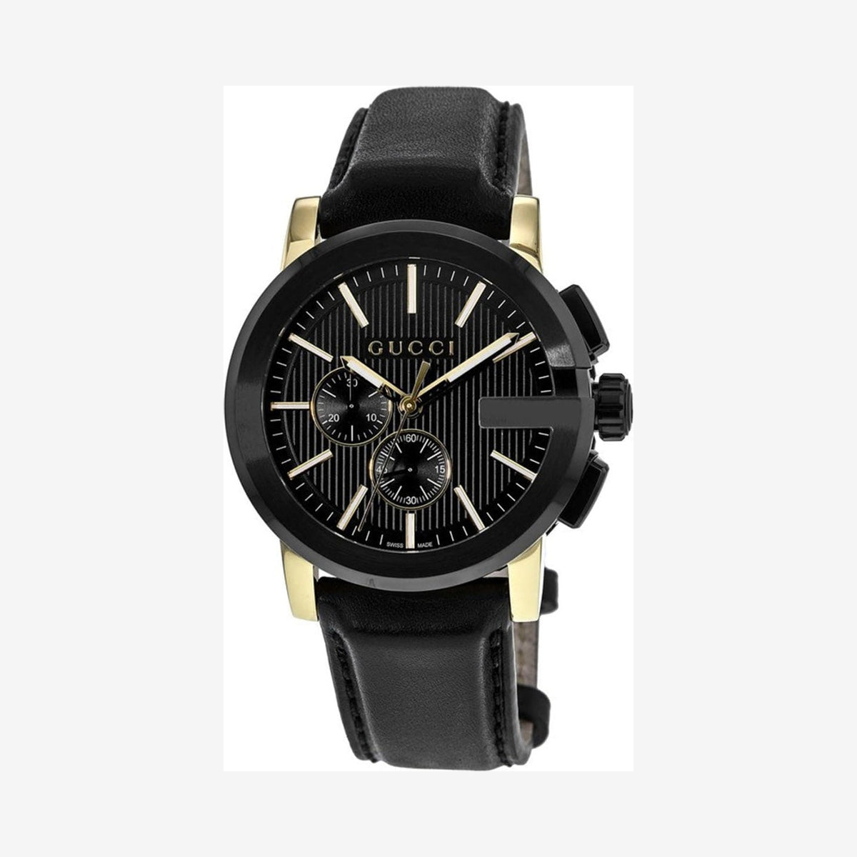 Gucci G-Chrono with Gold Accents Black Leather Chronograph 44 mm