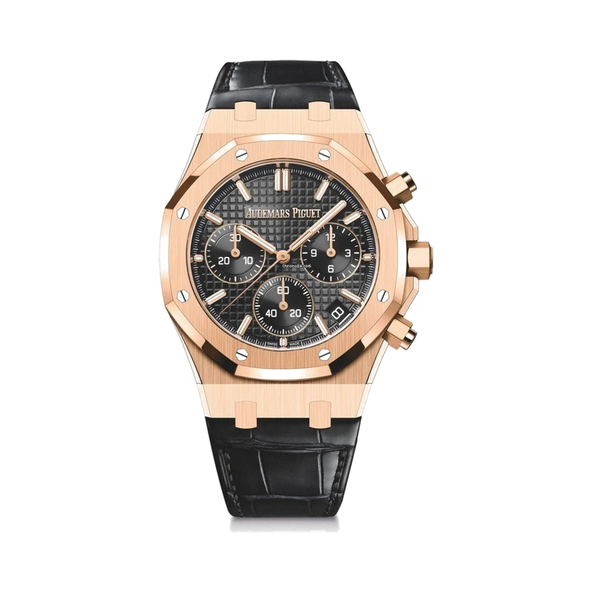 Audemars Piguet Royal Oak Chronograph Black Dial Leather Strap Watch