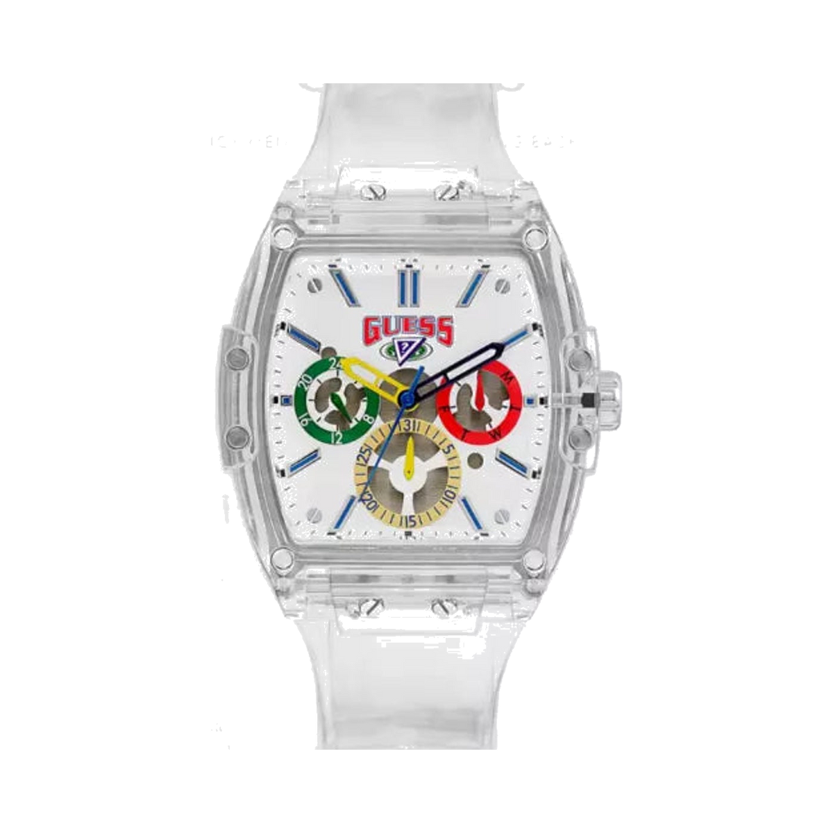 Guess Phoenix J Balvin White Dial Transparent Silicone Strap Men's Watch V1051M1