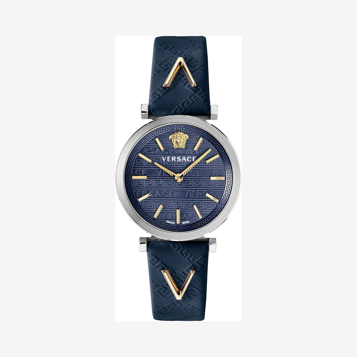 Versace V-Twist Navy Blue Leather Wristwatch