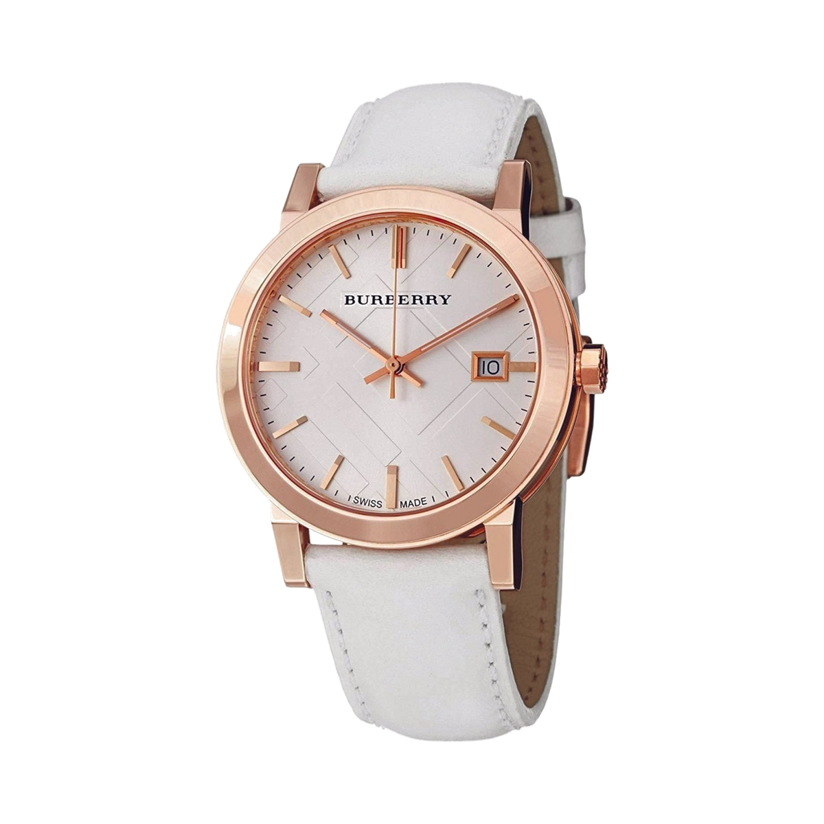 Burberry 38 mm Checked Dial White Leather Wristwatch
