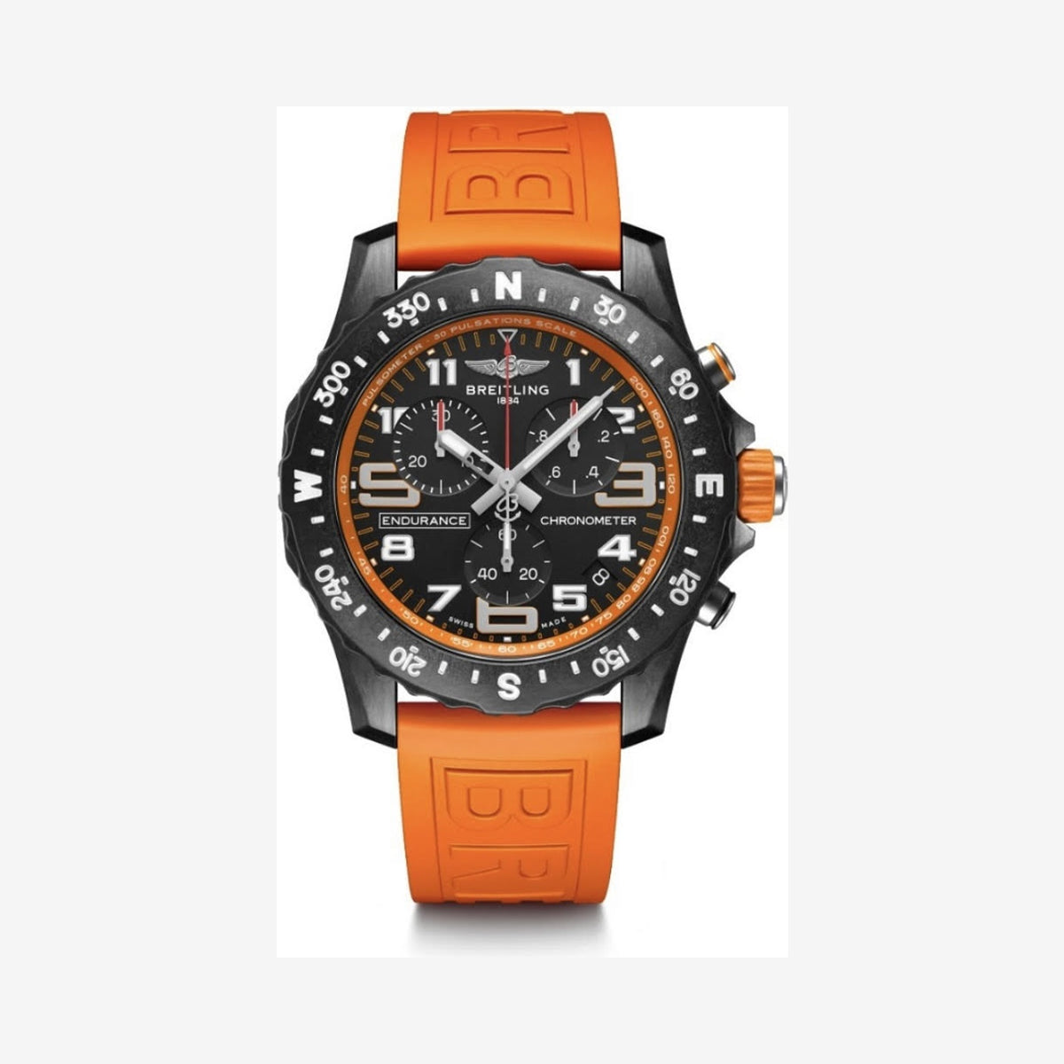 Breitling Endurance Pro Chronograph Quartz Black Dial Orange Strap Men's Watch
