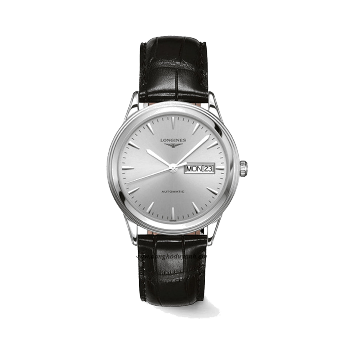 Longines Flagship Automatic Silver Dial Black Leather Strap Unisex Watch