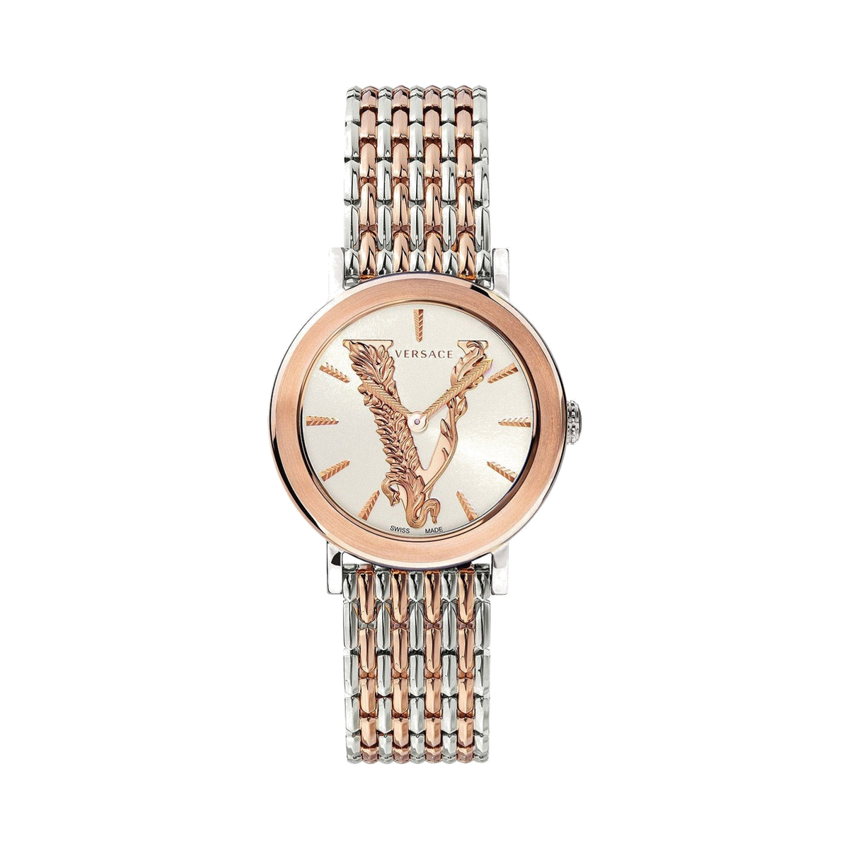 Versace Virtus White Silver Rose Gold Stainless Steel Women's Watch