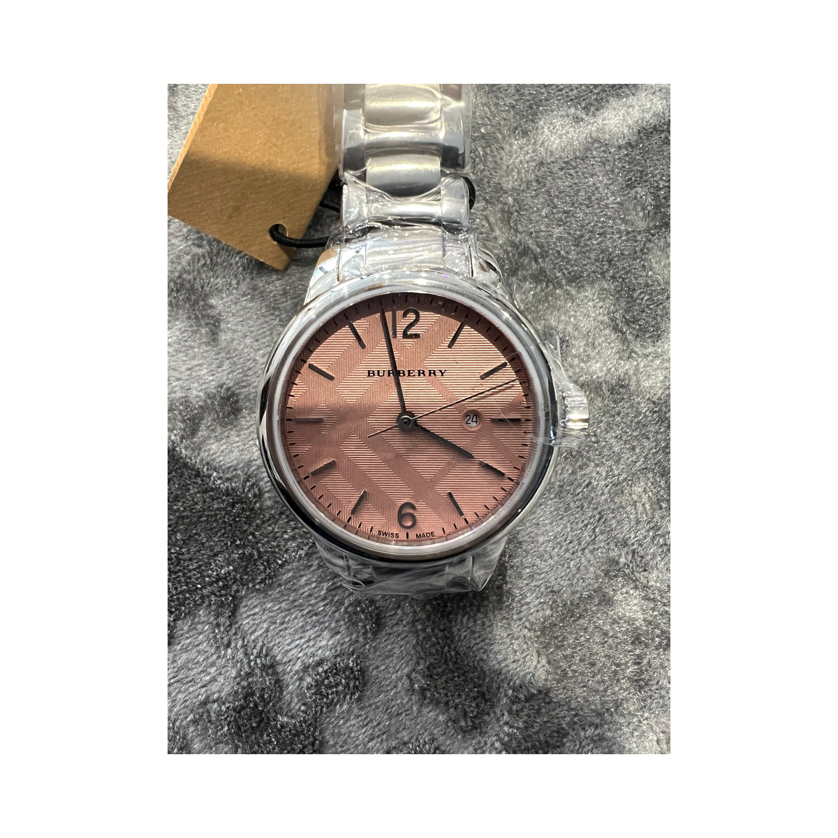 Burberry Silver Stainless Steel Pink Dial Quartz Watch for Ladies