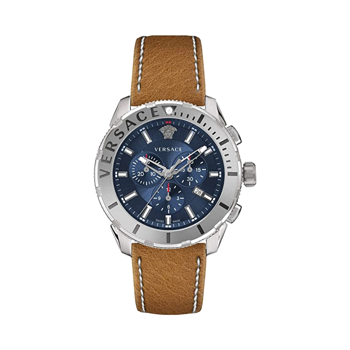 Versace 48 mm Chronograph Brown Leather Wristwatch