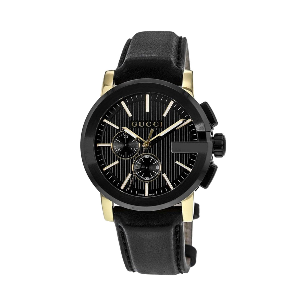 Gucci G-Chrono with Gold Accents Black Leather Chronograph 44 mm