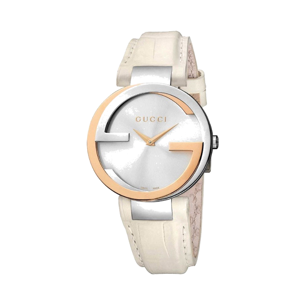 Gucci Interlocking White Leather Wristwatch