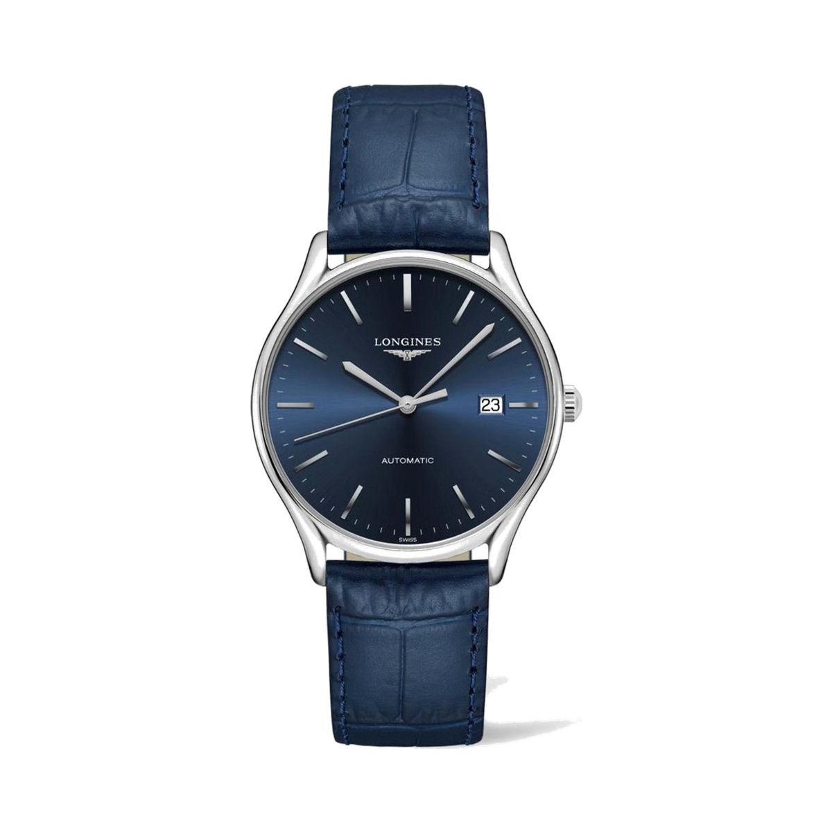 Longines Lyre Automatic Stainless Steel Blue Dial Blue Leather Strap Date Mens Watch