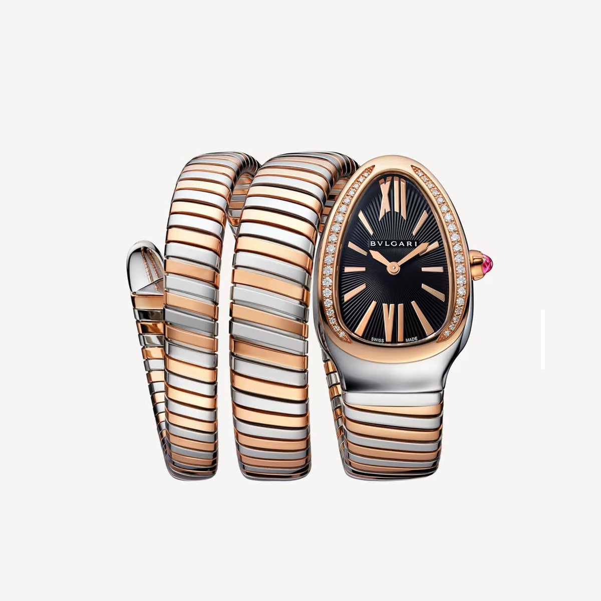 Bvlgari Serpenti Tubogas double spiral Black Dial watch with stainless steel