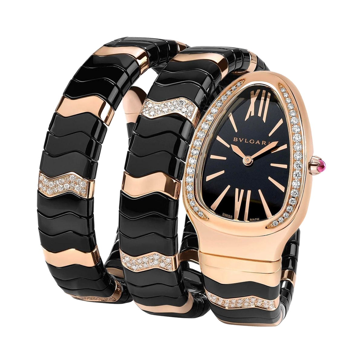 Bvlgari Serpenti Black and Rose Gold with Diamonds - Lc Watches