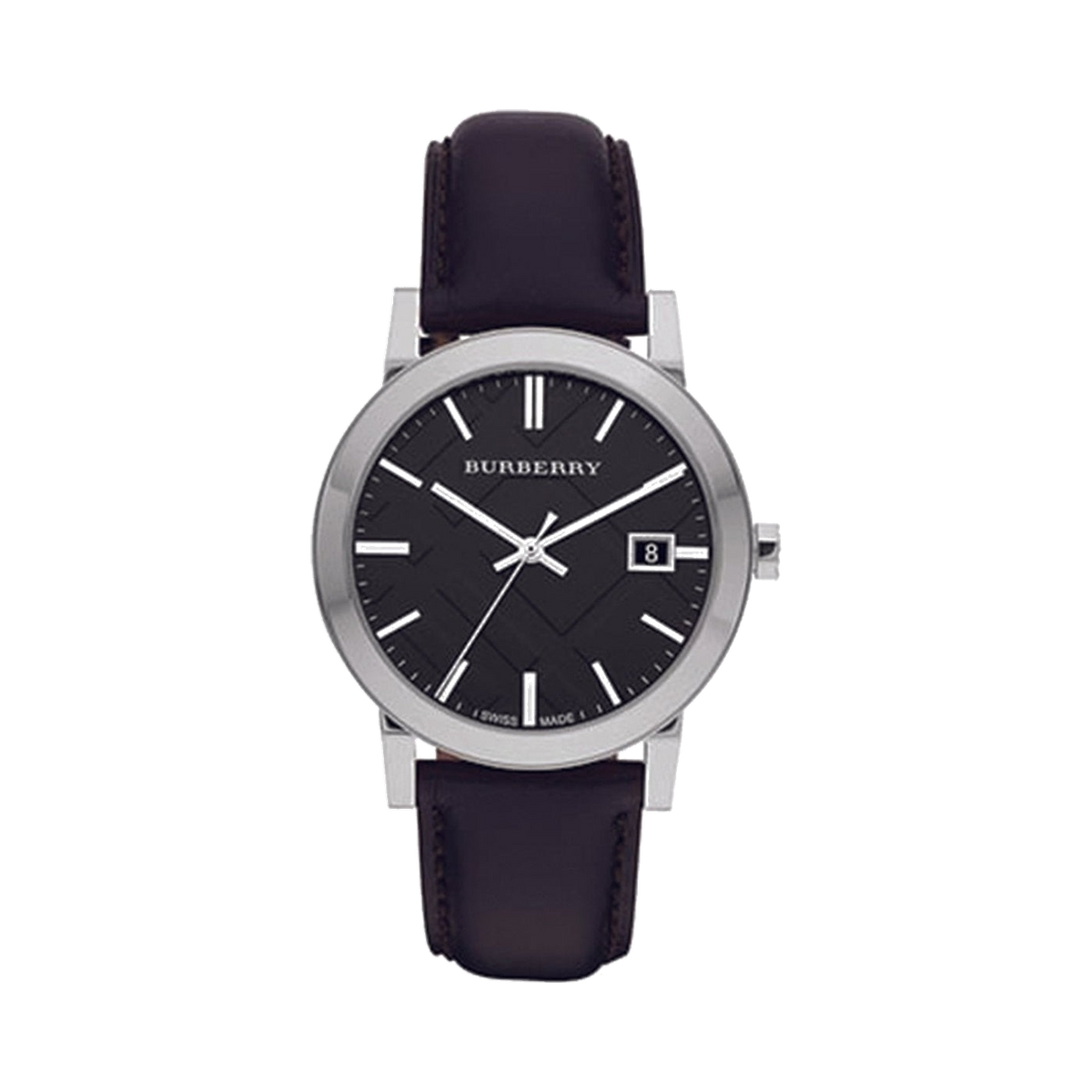 Burberry Black Dial Black Leather Wristwatch