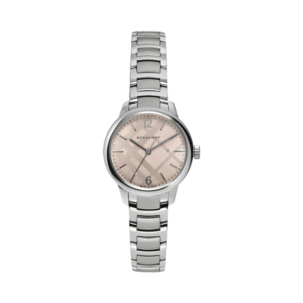 Burberry Silver Stainless Steel Pink Dial Quartz Watch for Ladies