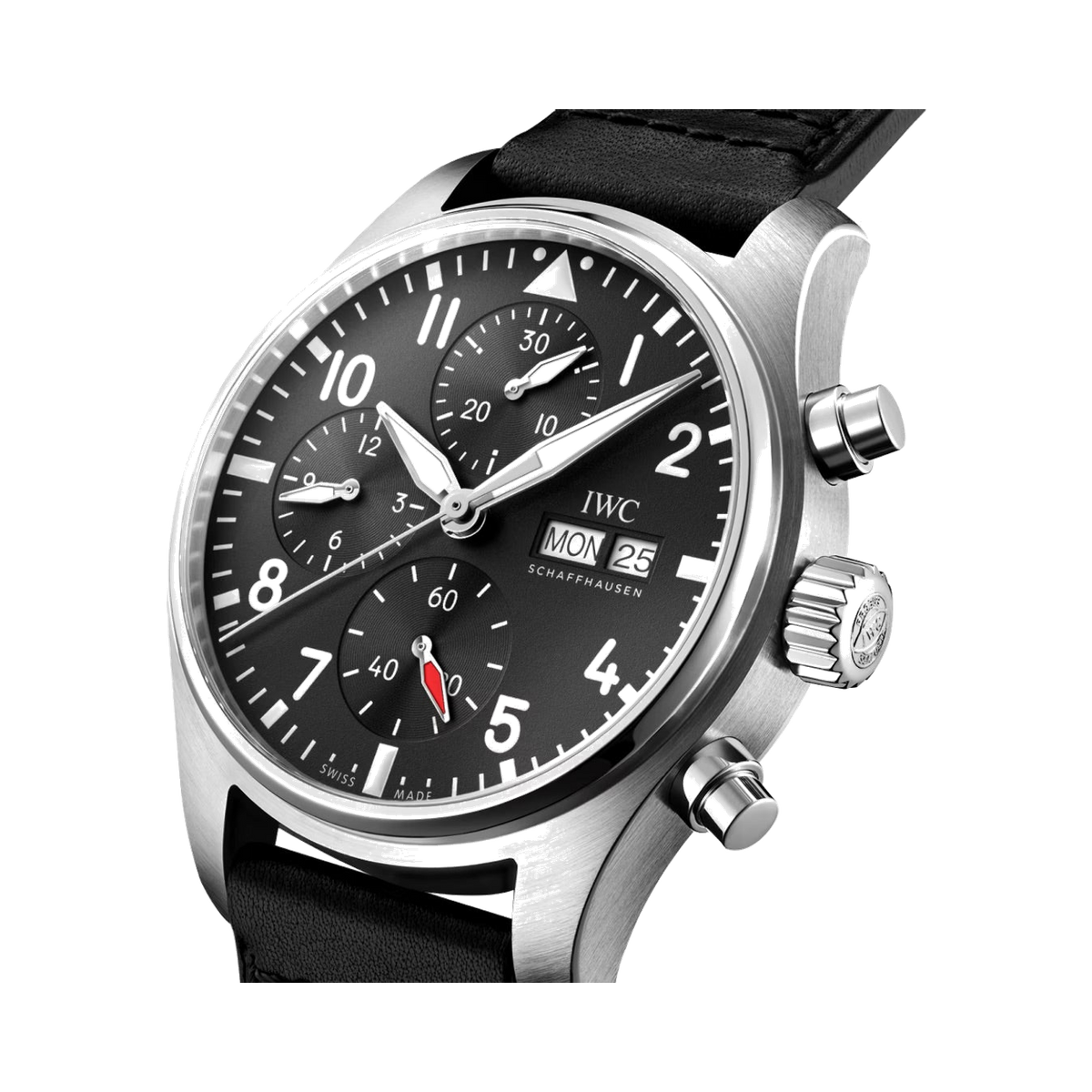 IWC Pilot Chronograph Black Leather Men Watch - Lc Watches