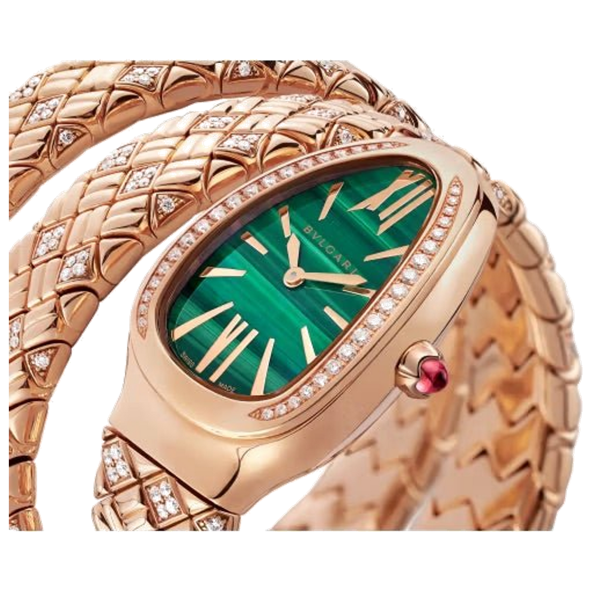 Serpenti Spiga Double - Spiral 18 KT Rose Gold Watch With Diamonds - Lc Watches