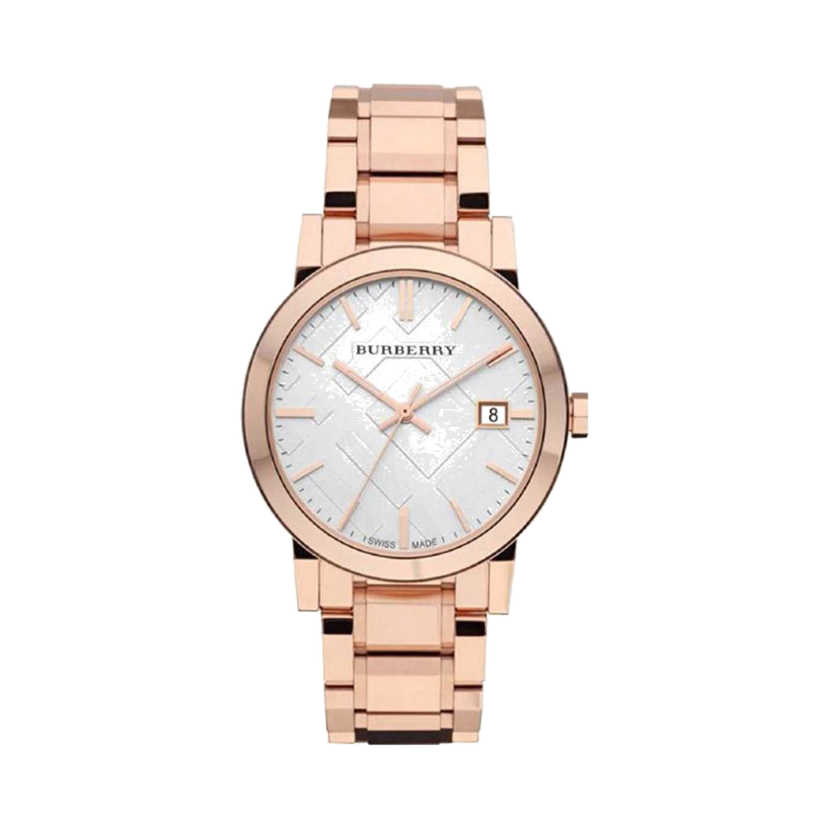 Burberry Rose Gold Plated Checked White Dial