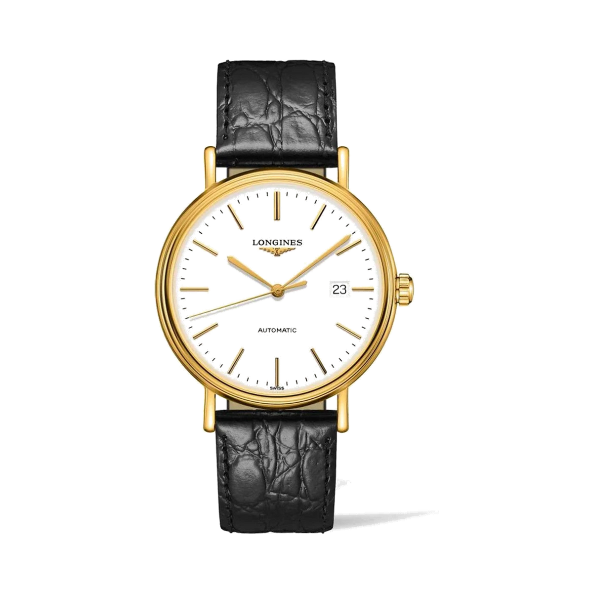 Longines  Automatic White Dial Black Leather Strap Men's Watch