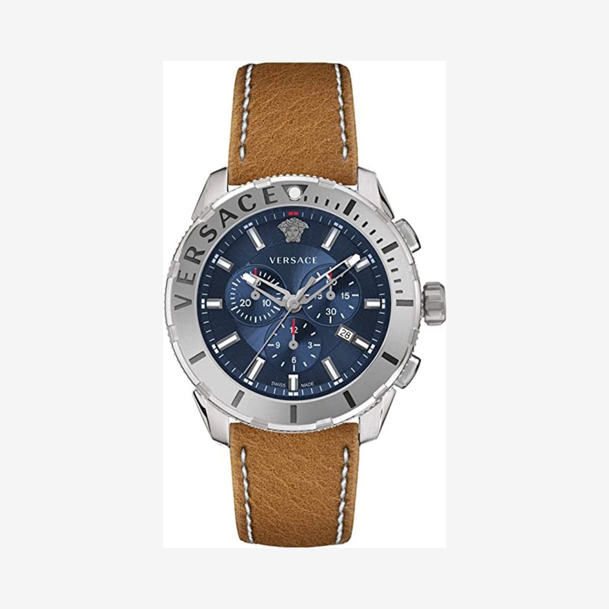 Versace 48 mm Chronograph Brown Leather Wristwatch