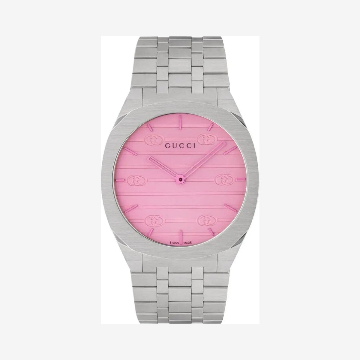 Gucci 25H Pink Dial Silver-toned  Bracelet Wristwatch