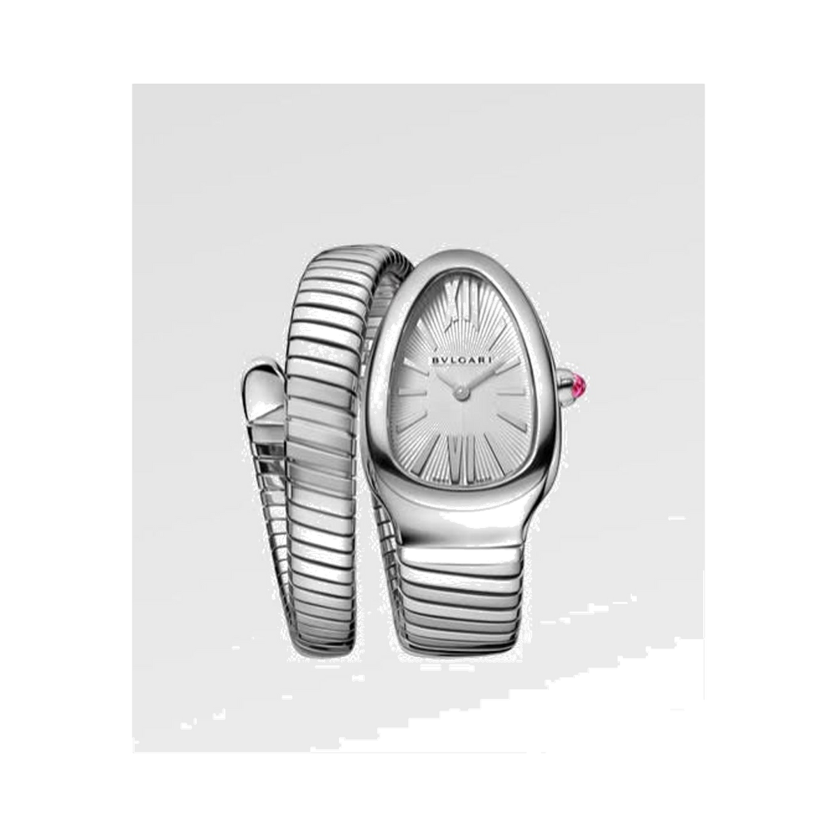 Bvlgari Serpenti Tubogas 35 mm Stainless Steel Lady Watch With Cabochon Cut Pink Rubellite
