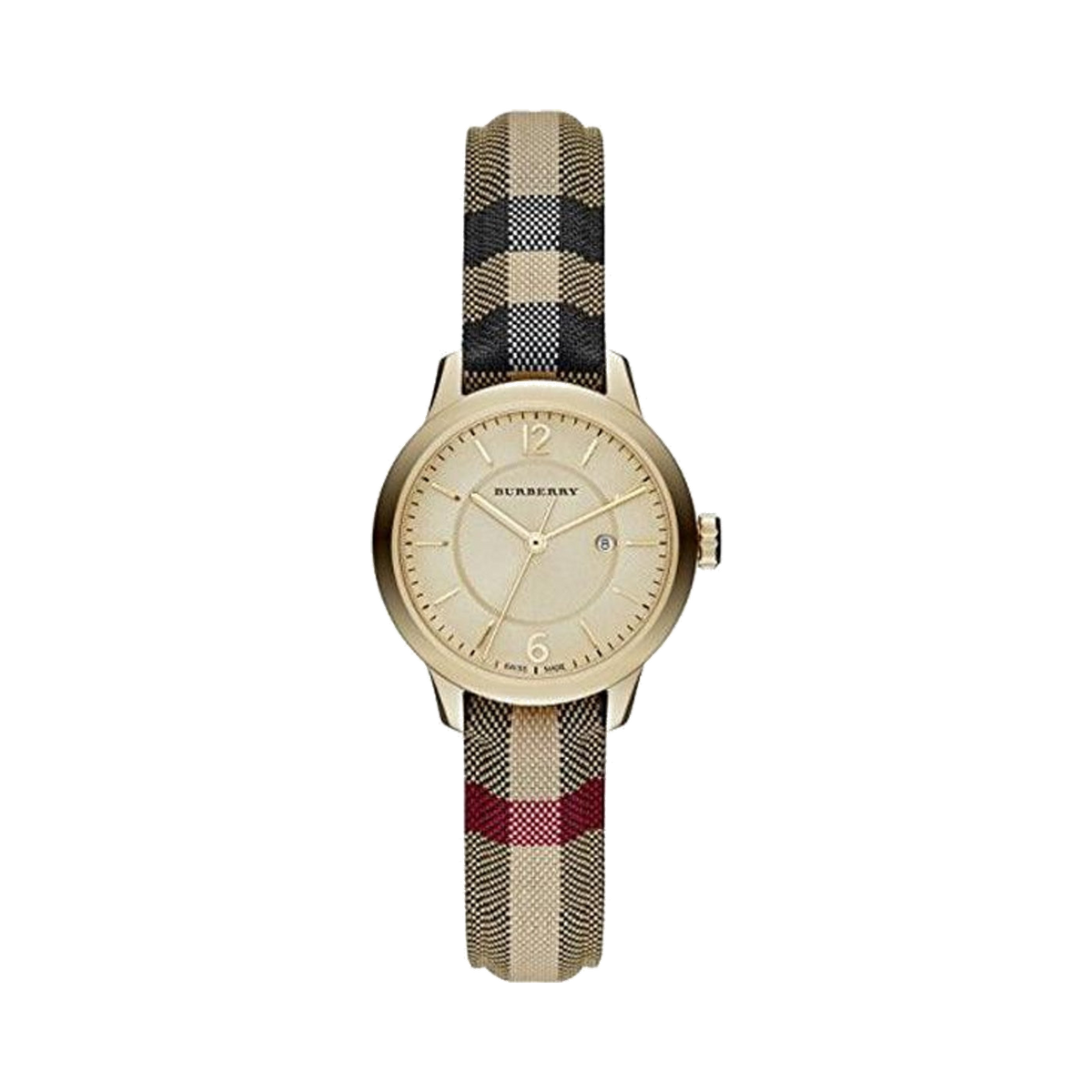 Burberry Gold Dial Stainless Steel Leather Textile Quartz Ladies Watch
