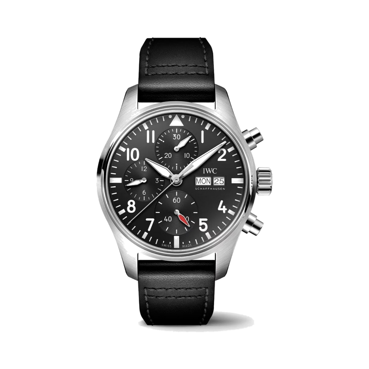 IWC Pilot Chronograph Black Leather Men Watch