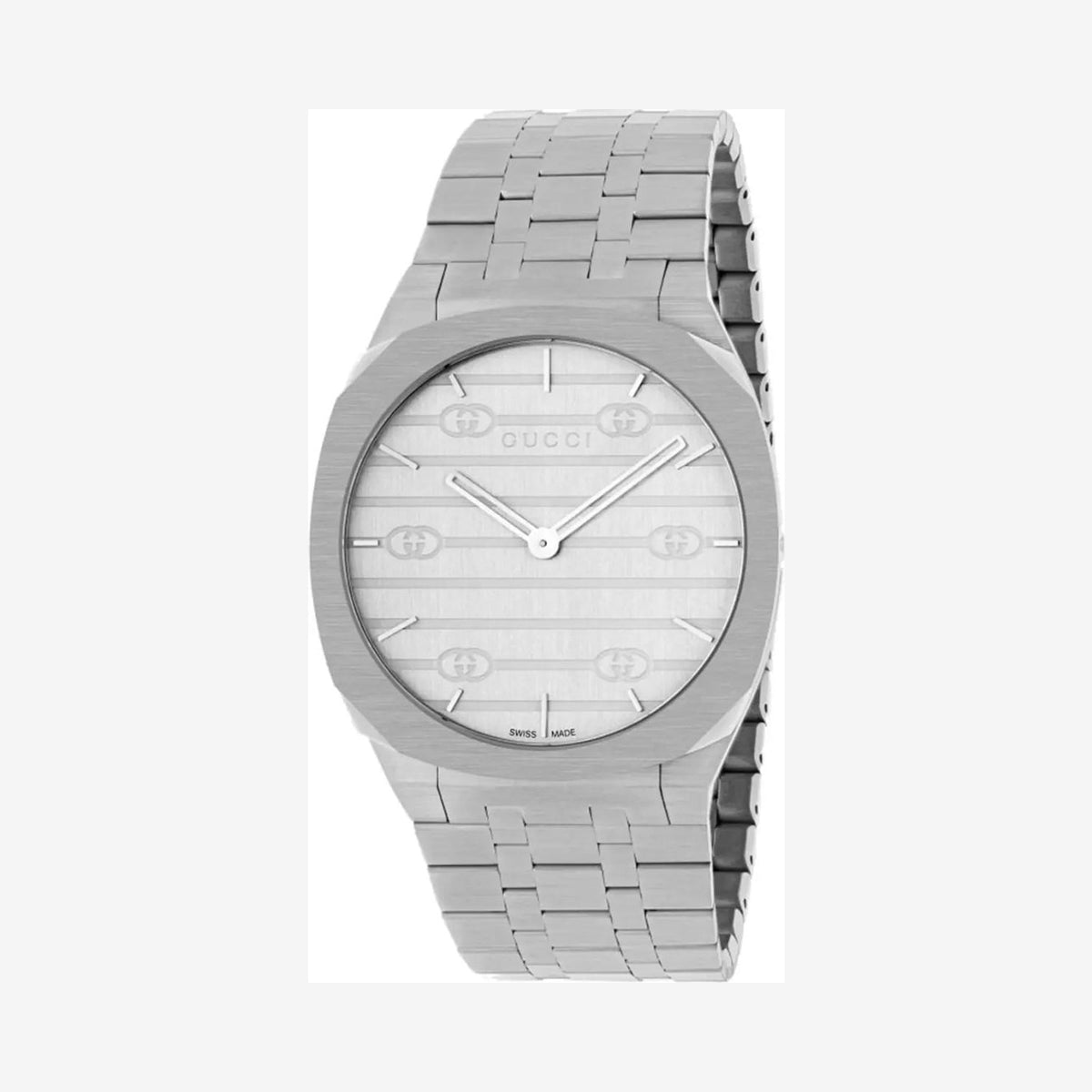 Gucci 25H Silver Dial Silver-toned Bracelet Wristwatch
