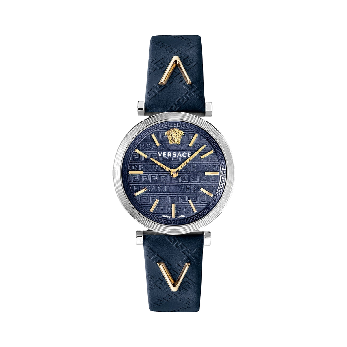 Versace V-Twist Navy Blue Leather Wristwatch
