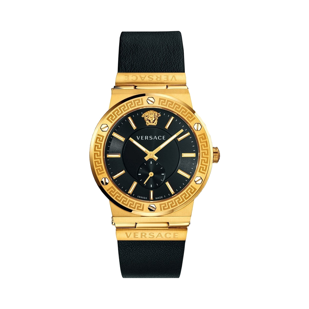 Versace Greca Logo Black Leather Wristwatch