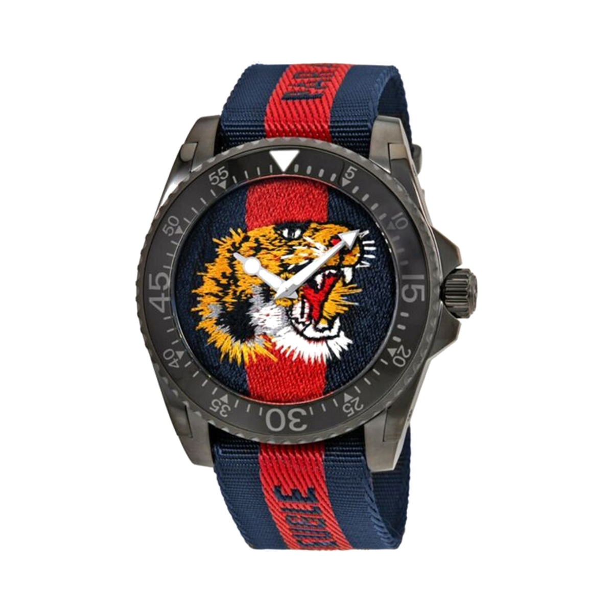 Gucci Dive Tiger Embroidered Red and Blue Wristwatch
