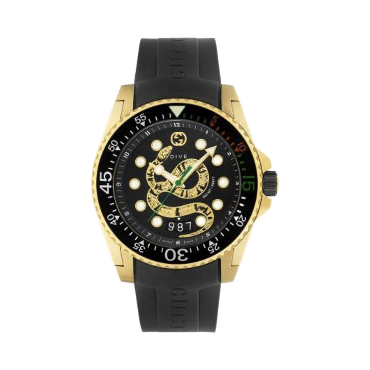 Gucci Dive Snake Motif Black and Gold Wristwatch