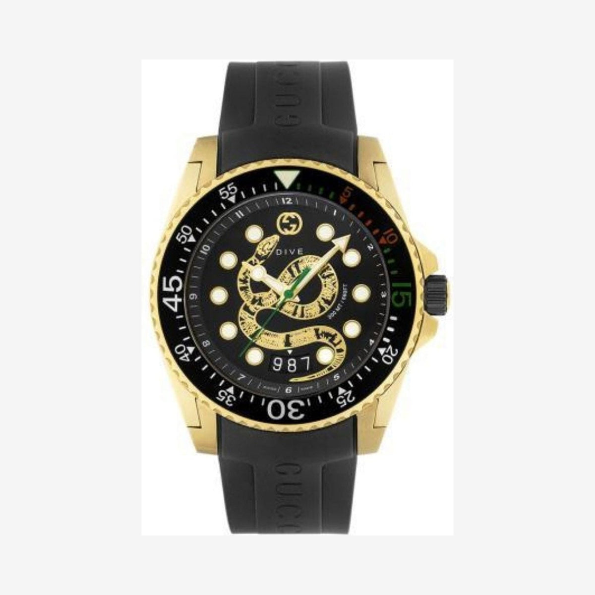 Gucci Dive Snake Motif Black and Gold Wristwatch