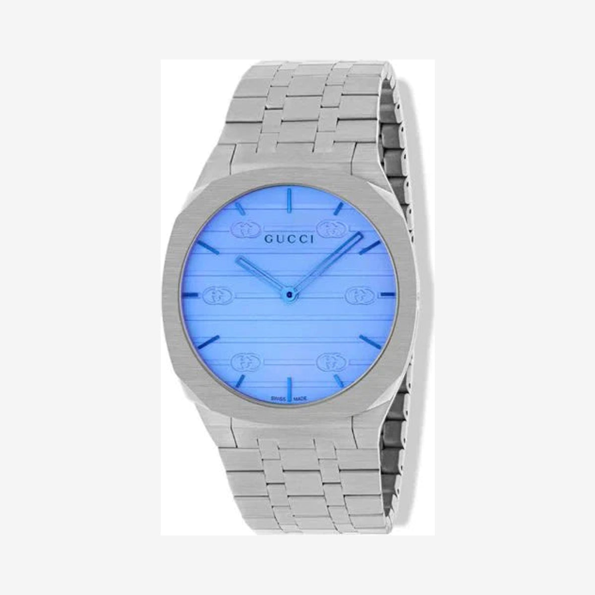 Gucci 25H Silver Stainless Steel Blue Dial Quartz Unisex Watch