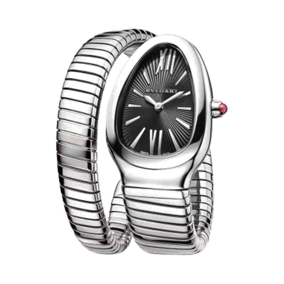 Bvlgari Serpenti Tubogas 35 mm Stainless Steel Lady Watch With Cabochon Cut Pink Rubellite - Lc Watches