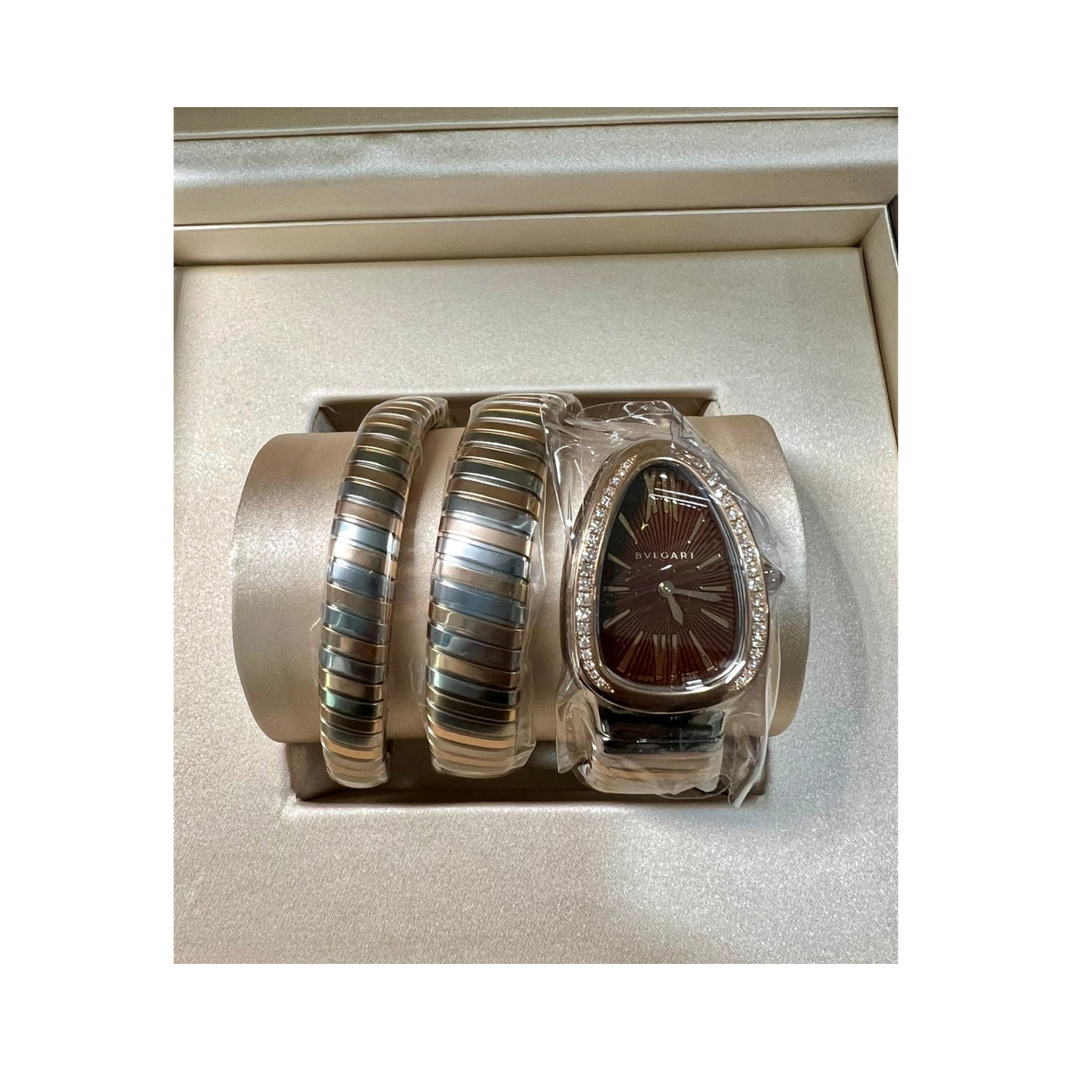 Bvlgari Serpenti Tubogas double brown dial spiral watch with stainless steel - Lc Watches