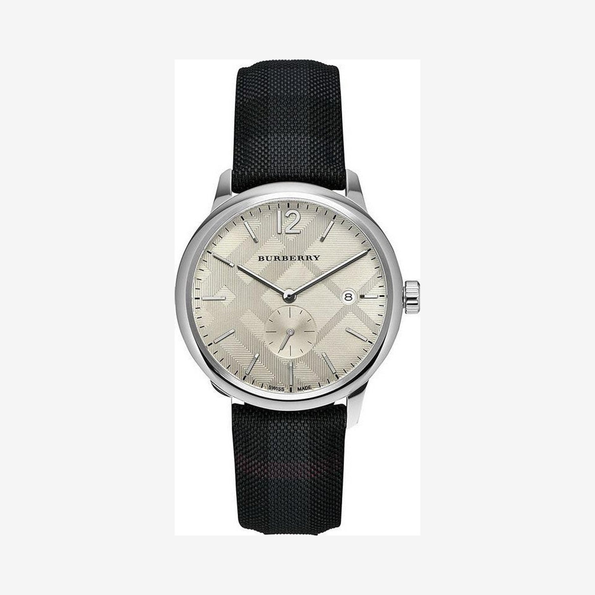 Check Stamped Leather Strap Men's Watch