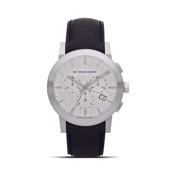 Burberry Black Leather Chronograph Wristwatch