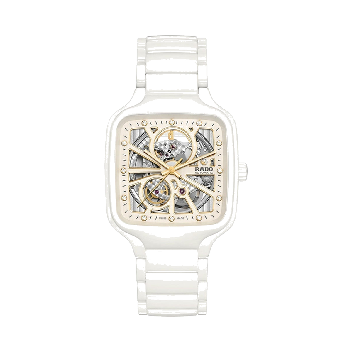 Rado Unisex Pure White True Square Automatic Open Heart Watch