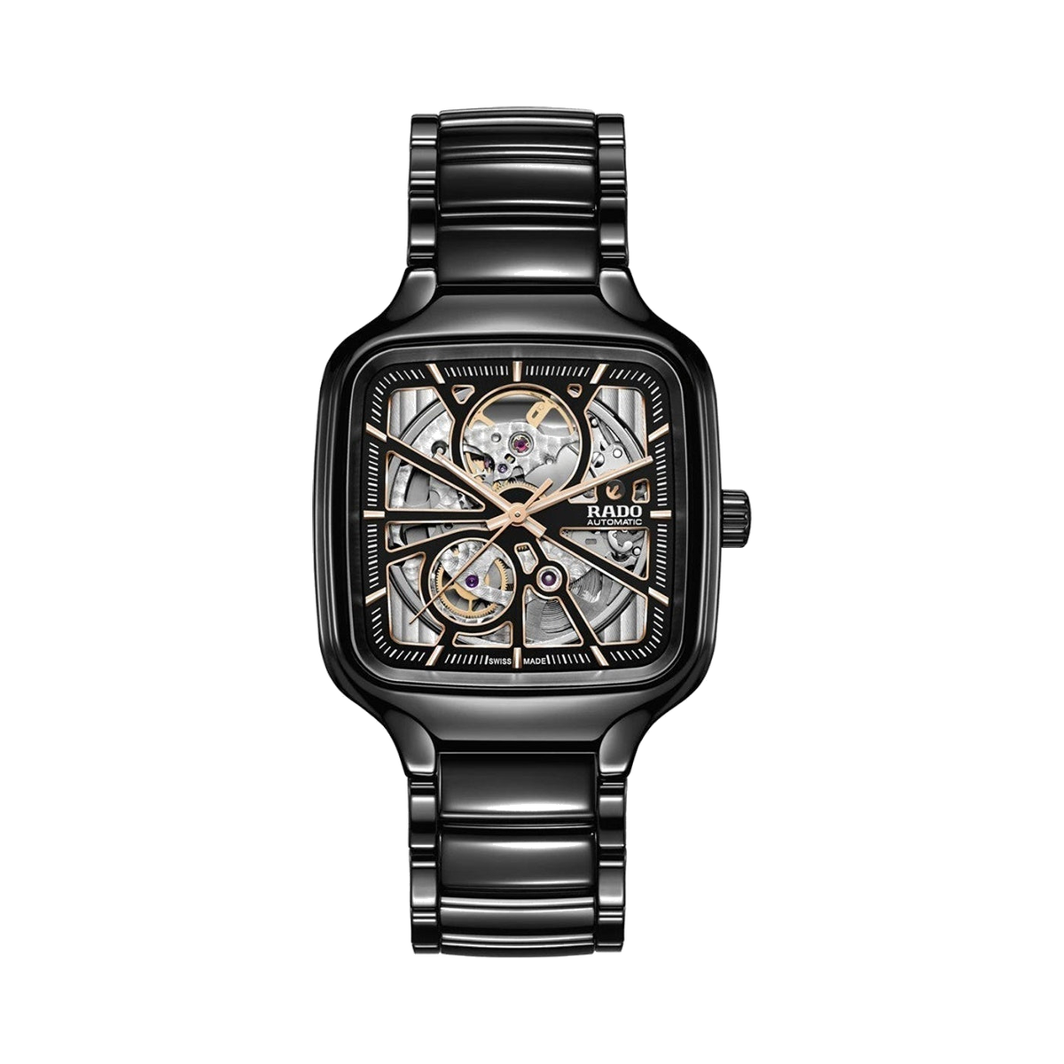 Rado True Square Automatic Open Heart Black Ceramic Watch