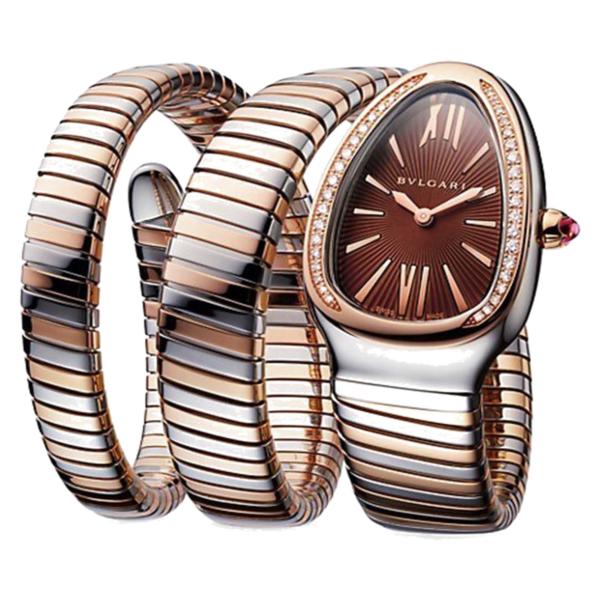 Bvlgari Serpenti Tubogas double brown dial spiral watch with stainless steel