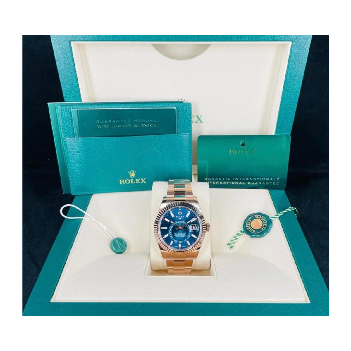 New 2024 Rolex Sky - Dweller 18 kt Everose Gold Blue - Green Dial Men's Watch - Lc Watches